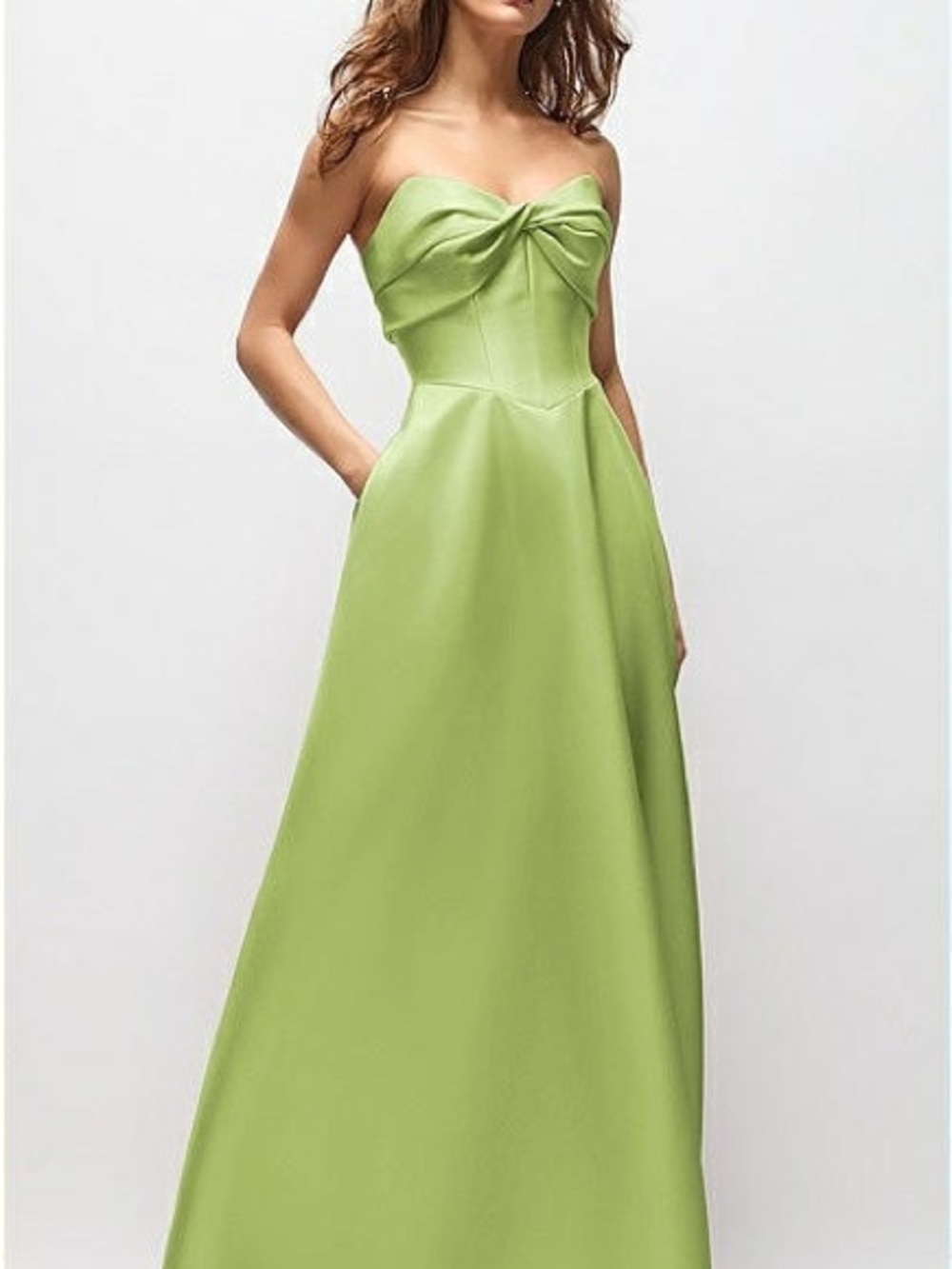 ALFRED SUNG Strapless Light Green Satin Ball Gown